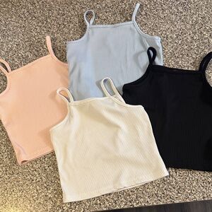 Ribbed Tank Top Set - Black, Cream, Pink, Blue